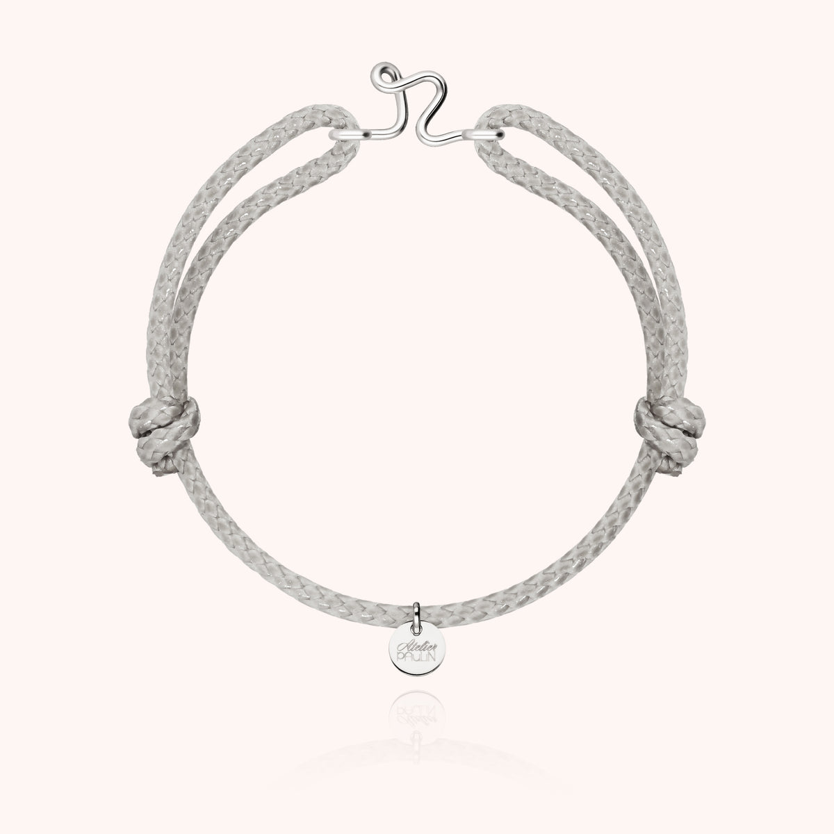 Wachskordelarmband Initiale für Herren „R" aus 925 Sterlingsilber, graue Kordel