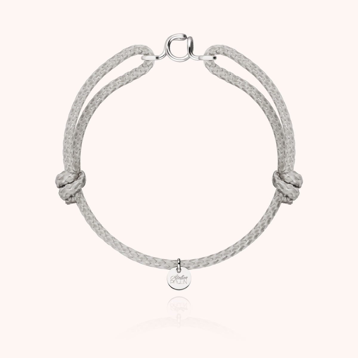 Armband Wachskordel Initiale für Herren „A" aus 925 Sterlingsilber, graue Kordel