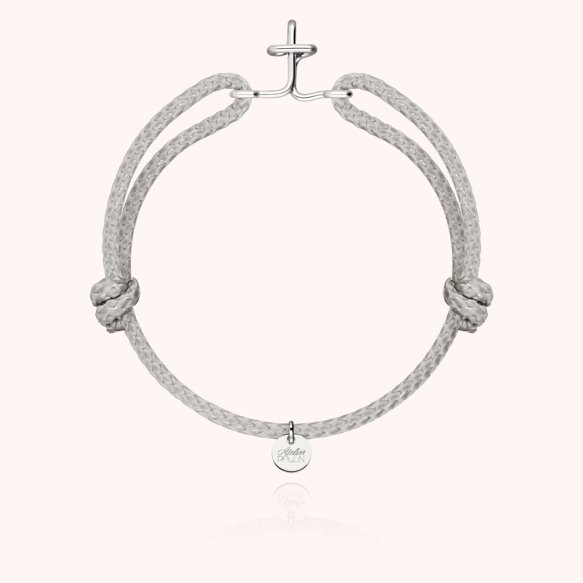 Armband Wachskordel Initiale für Herren „T" aus 925 Sterlingsilber, graue Kordel