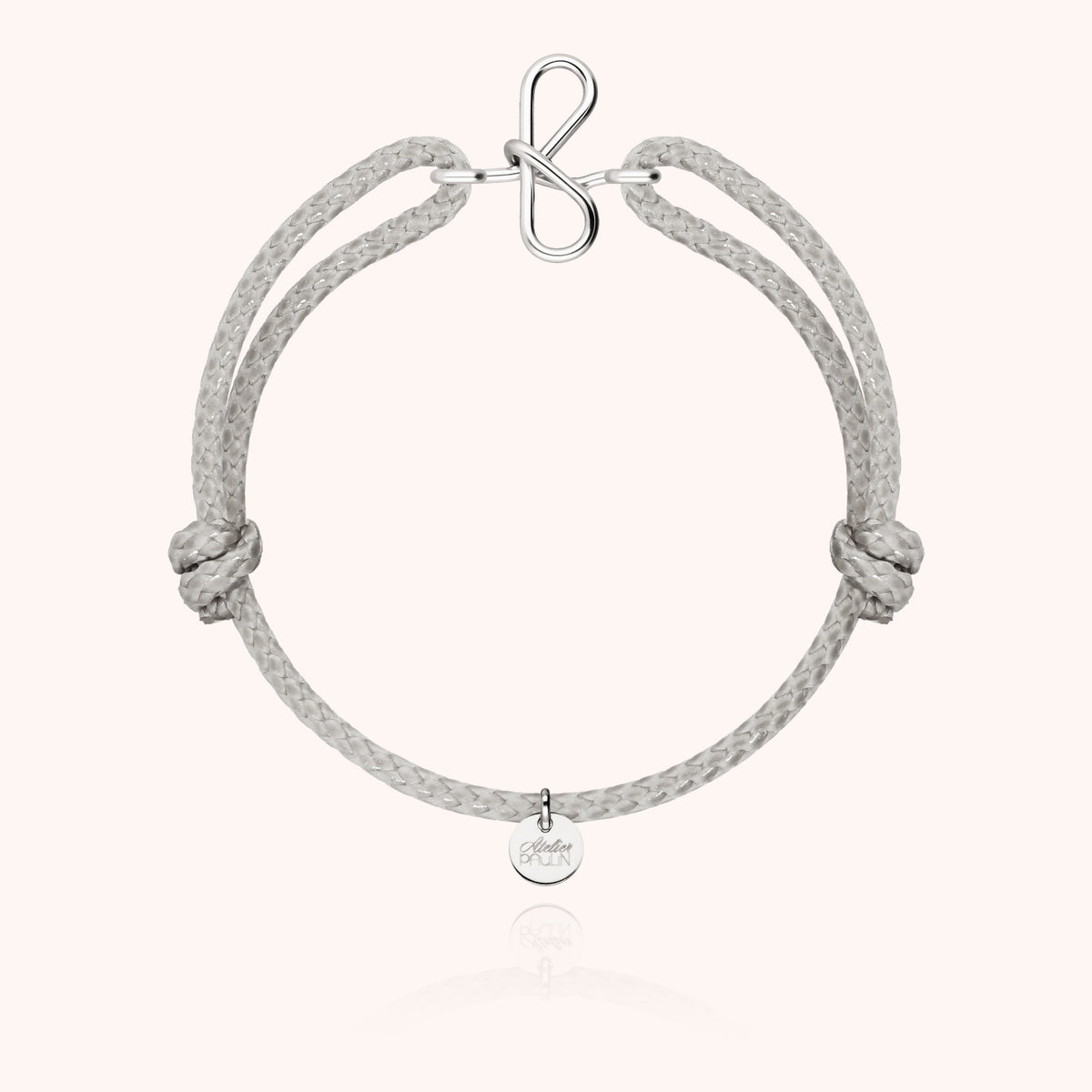 Armband Wachskordel Initiale für Herren „F" aus 925 Sterlingsilber, graue Kordel