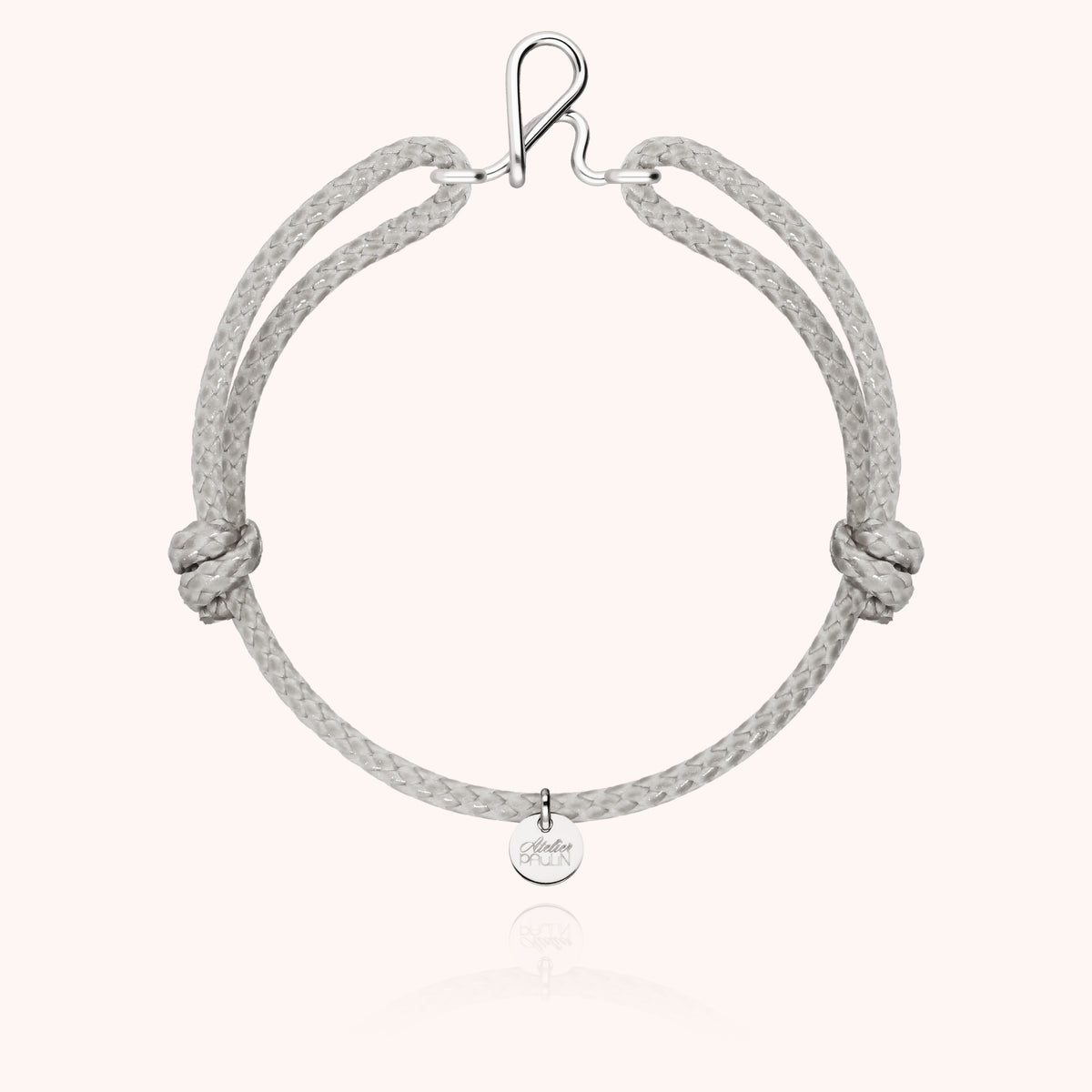 Herrenarmband Wachskordel Initiale „H" aus 925 Sterlingsilber, graue Kordel