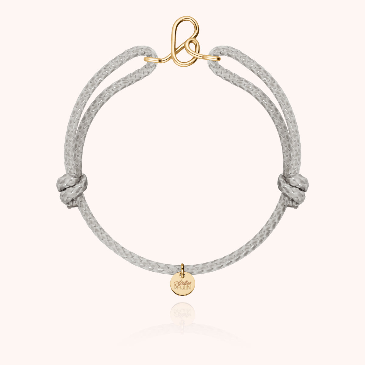 Bracciale Cordino Cerato Iniziale Uomo « B » in filo d'oro giallo laminato 14k, cordino grigio