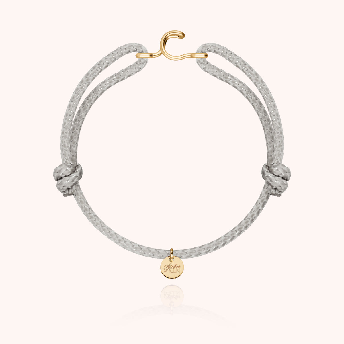 Bracciale Cordino Cerato Iniziale Uomo « C » in filo d'oro giallo laminato 14k, cordino grigio