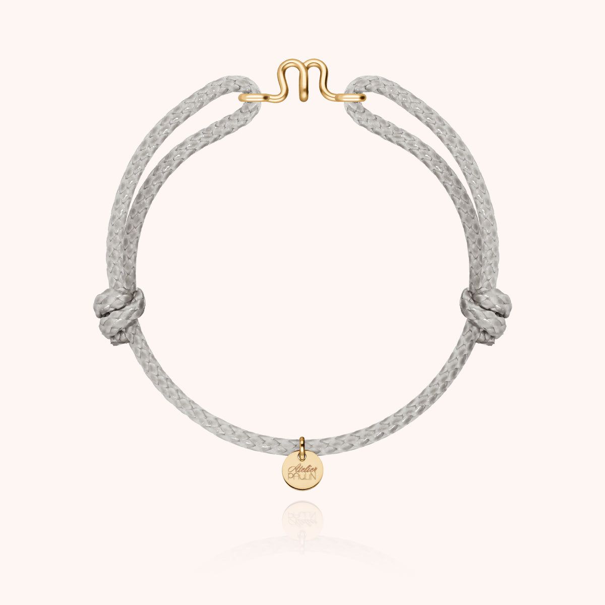 Bracciale Cordino Cerato Iniziale Uomo « N » in filo d'oro giallo laminato 14k, cordino grigio