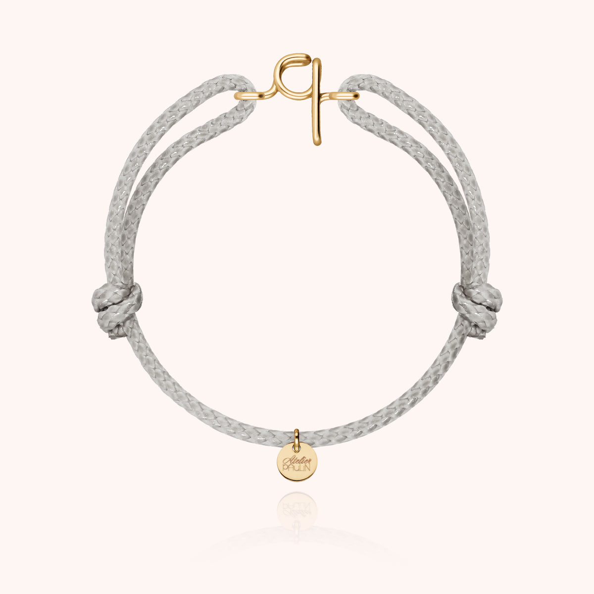 Bracciale Cordino Cerato Iniziale Uomo « Q » in filo d'oro giallo laminato 14k, cordino grigio