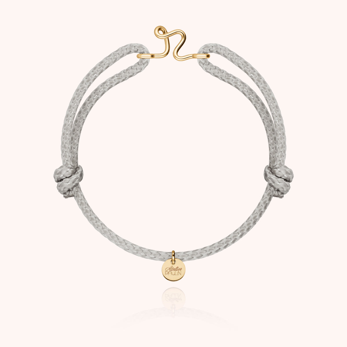 Bracciale Cordino Cerato Iniziale Uomo « R » in filo d'oro giallo laminato 14k, cordino grigio