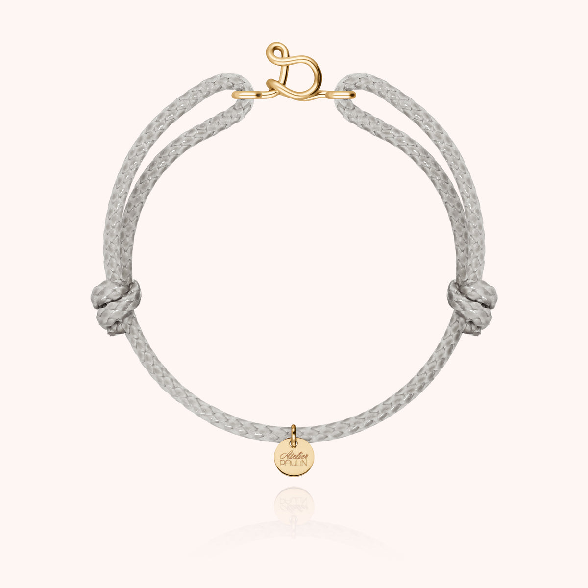 Bracciale Cordino Cerato Iniziale Uomo « S » in filo d'oro giallo laminato 14k, cordino grigio