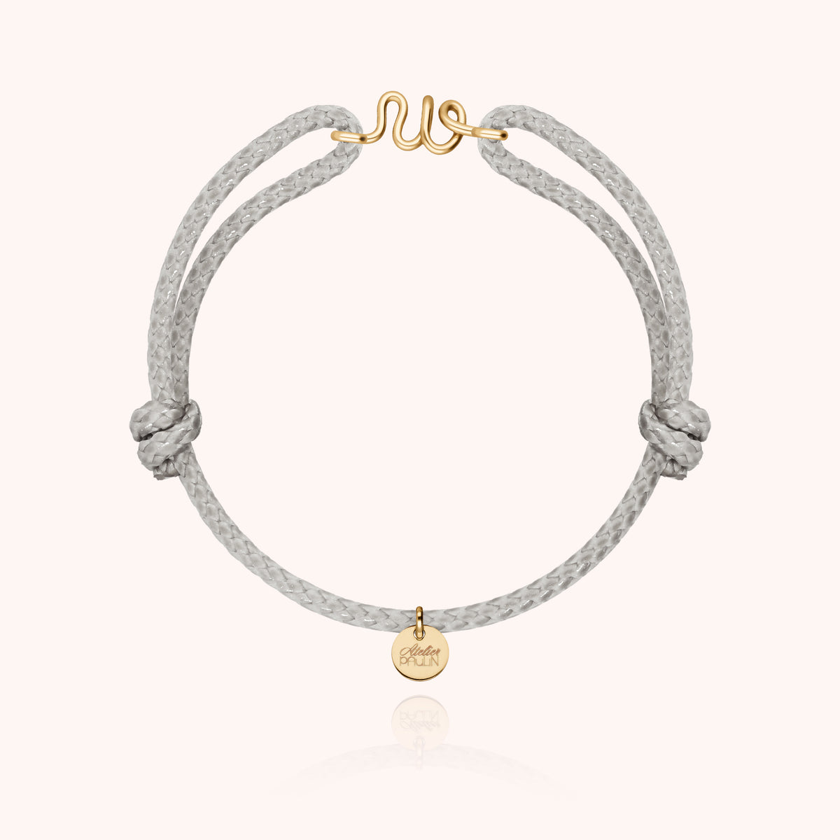 Bracciale Cordino Cerato Iniziale Uomo « W » in filo d'oro giallo laminato 14k, cordino grigio