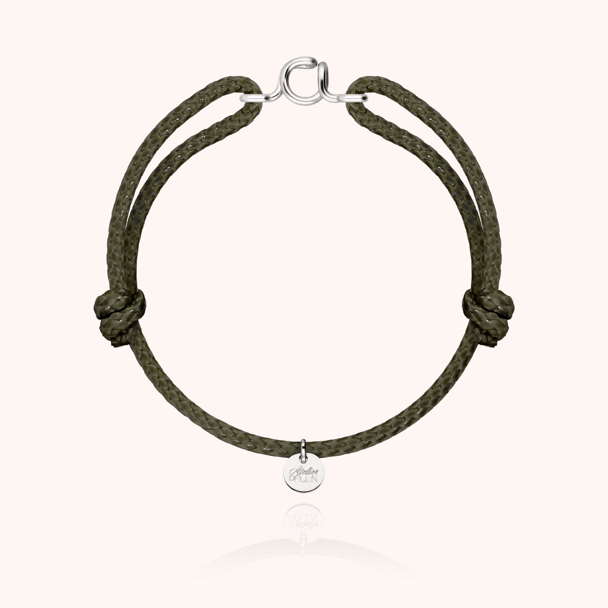 Bracciale Cordino Cerato Iniziale Uomo « A » in filo d'argento sterling 925, cordino kaki