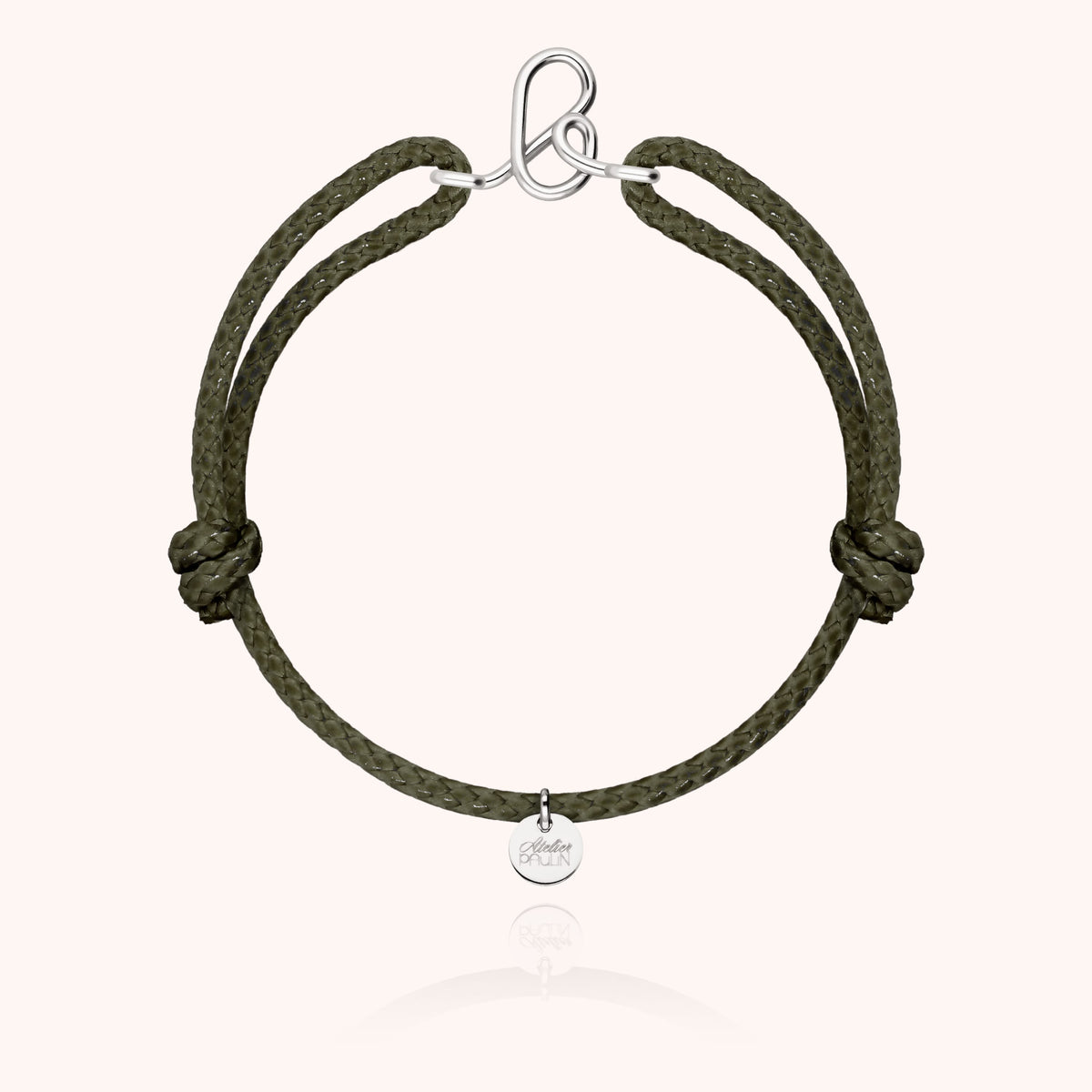 Bracciale Cordino Cerato Iniziale Uomo « B » in filo d'argento sterling 925, cordino kaki