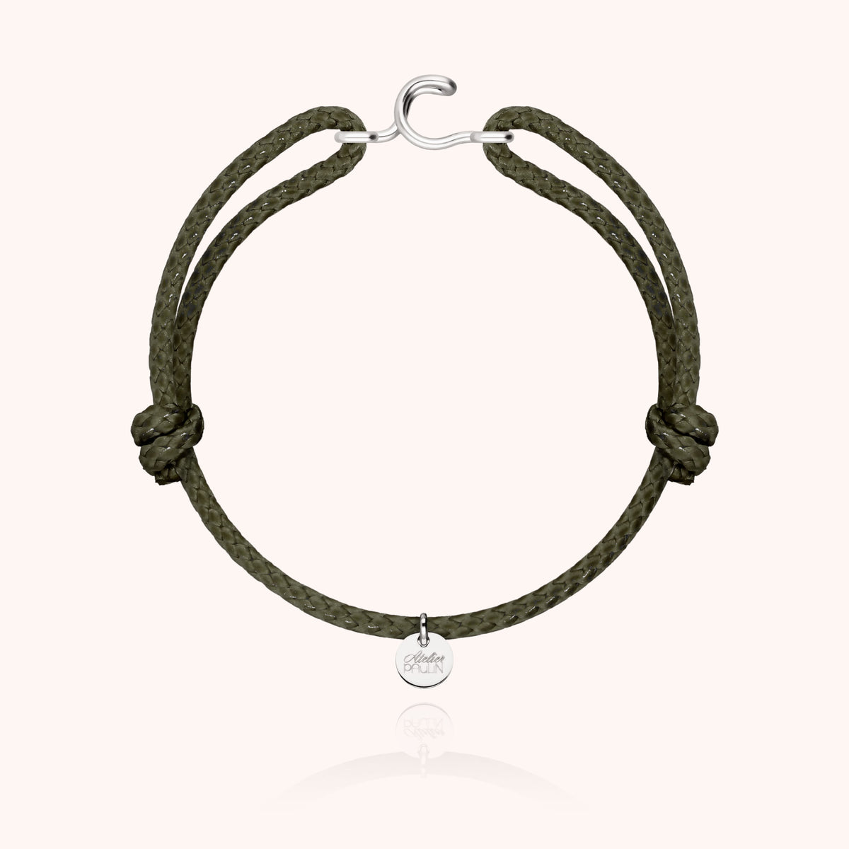 Bracciale Cordino Cerato Iniziale Uomo « C » in filo d'argento sterling 925, cordino kaki