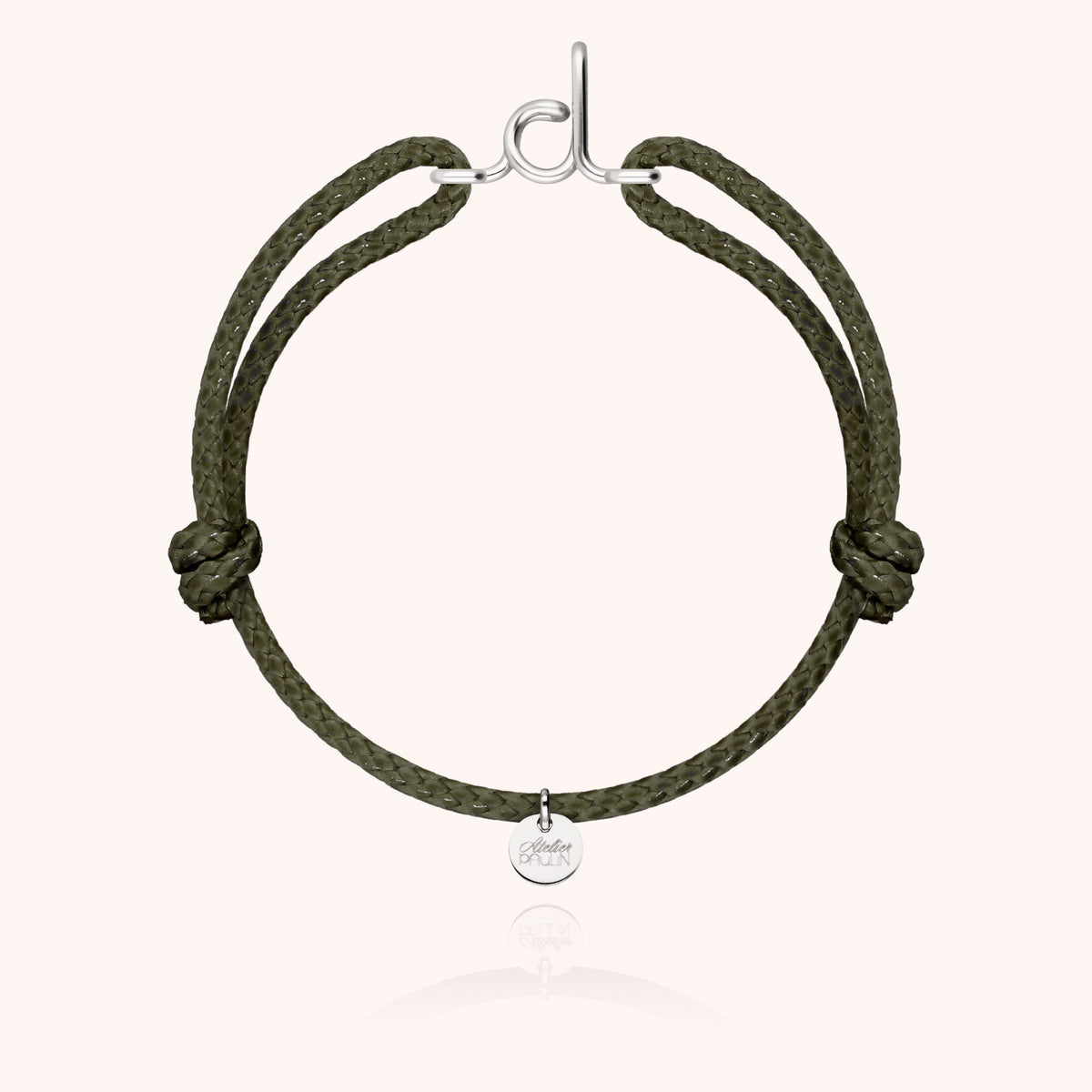 Bracciale Cordino Cerato Iniziale Uomo « D » in filo d'argento sterling 925, cordino kaki