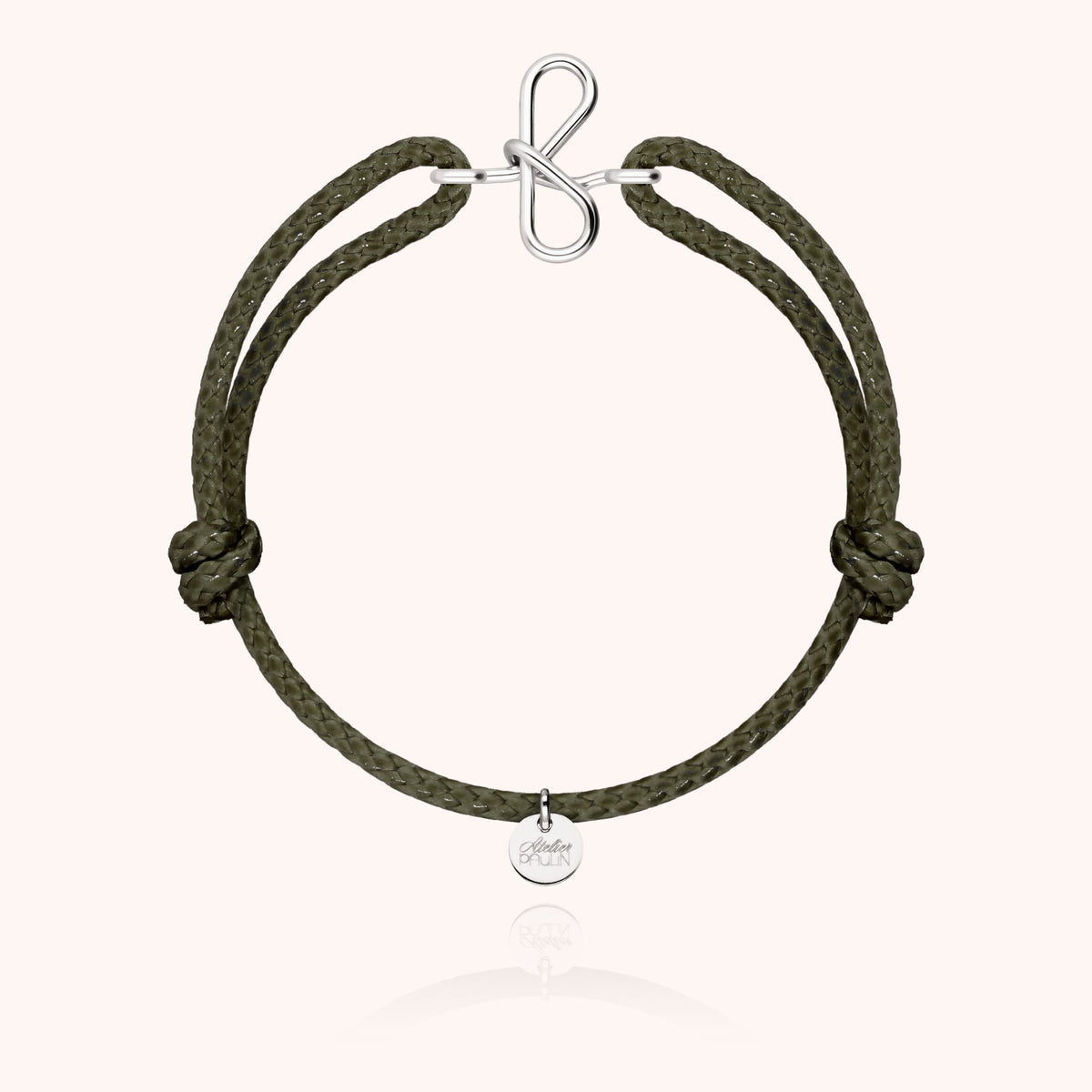 Bracciale Cordino Cerato Iniziale Uomo « F » in filo d'argento sterling 925, cordino kaki