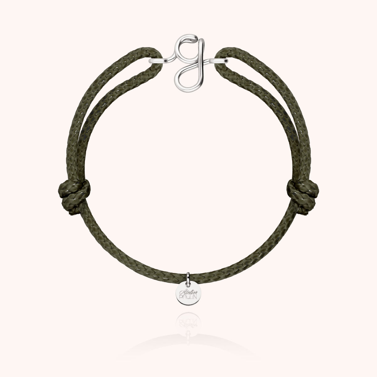Bracciale Cordino Cerato Iniziale Uomo « G » in filo d'argento sterling 925, cordino kaki