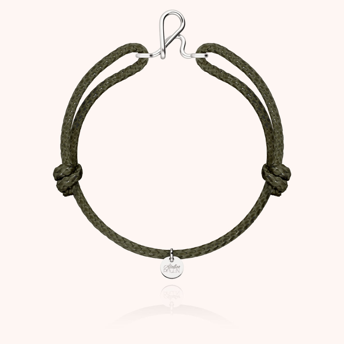 Bracciale Cordino Cerato Iniziale Uomo « H » in filo d'argento sterling 925, cordino kaki