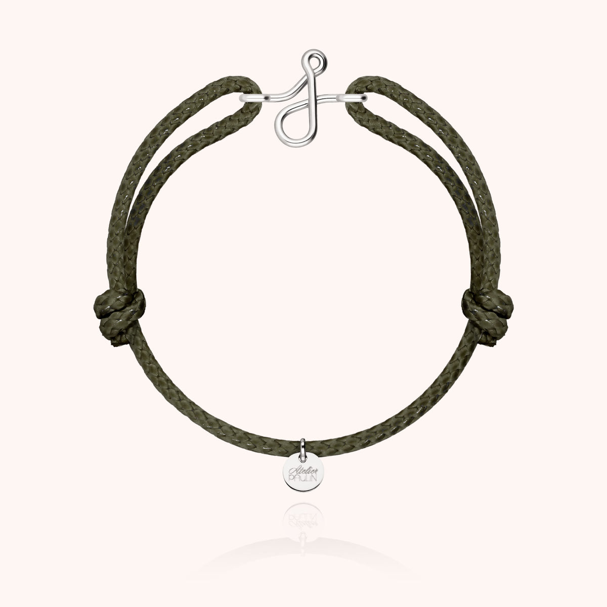 Bracciale Cordino Cerato Iniziale Uomo « J » in filo d'argento sterling 925, cordino kaki
