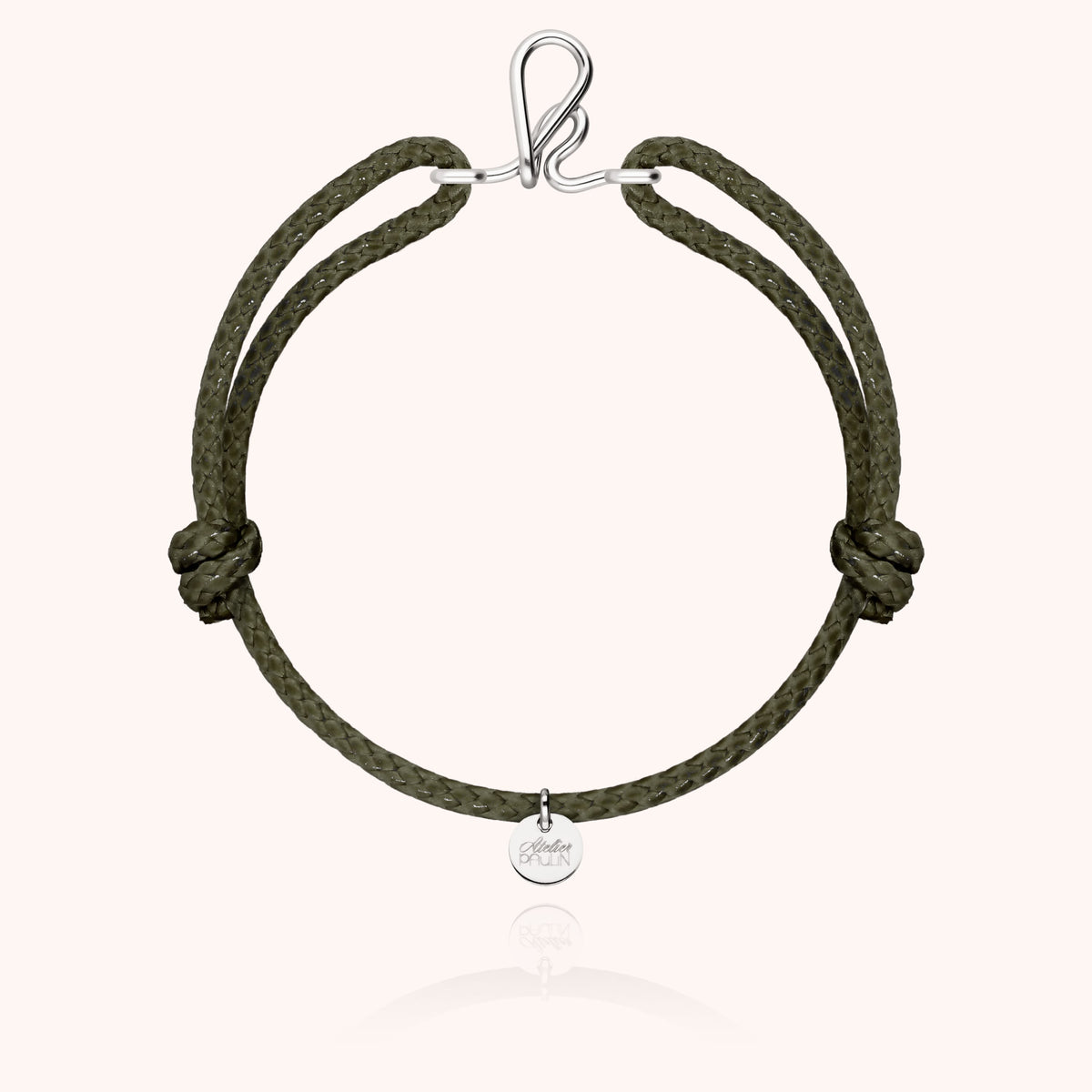 Bracciale Cordino Cerato Iniziale Uomo « K » in filo d'argento sterling 925, cordino kaki