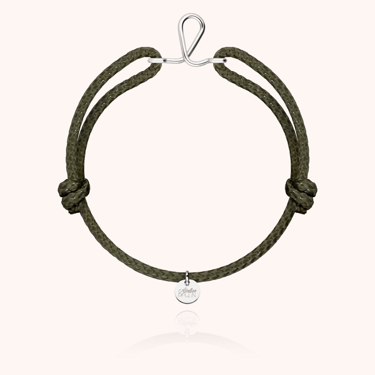 Bracciale Cordino Cerato Iniziale Uomo « L » in filo d'argento sterling 925, cordino kaki