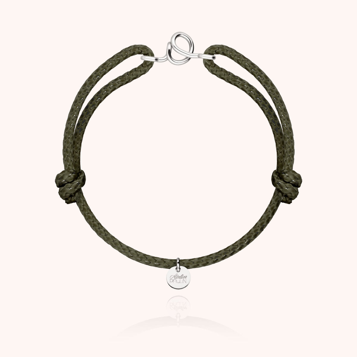 Bracciale Cordino Cerato Iniziale Uomo « O » in filo d'argento sterling 925, cordino kaki