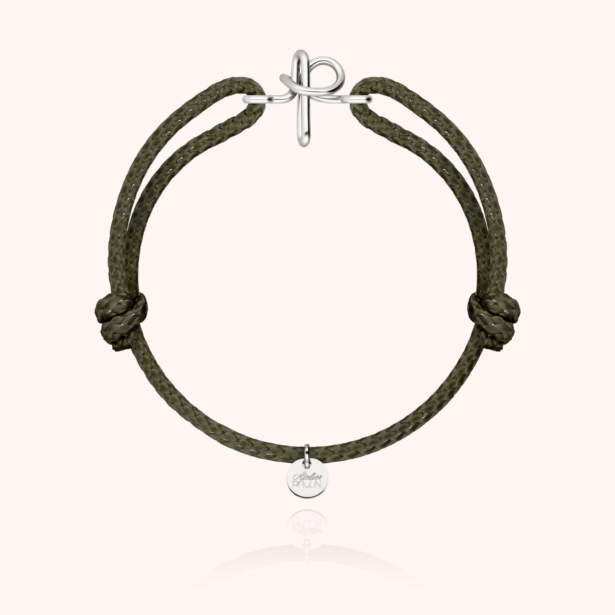 Bracciale Cordino Cerato Iniziale Uomo « P » in filo d'argento sterling 925, cordino kaki