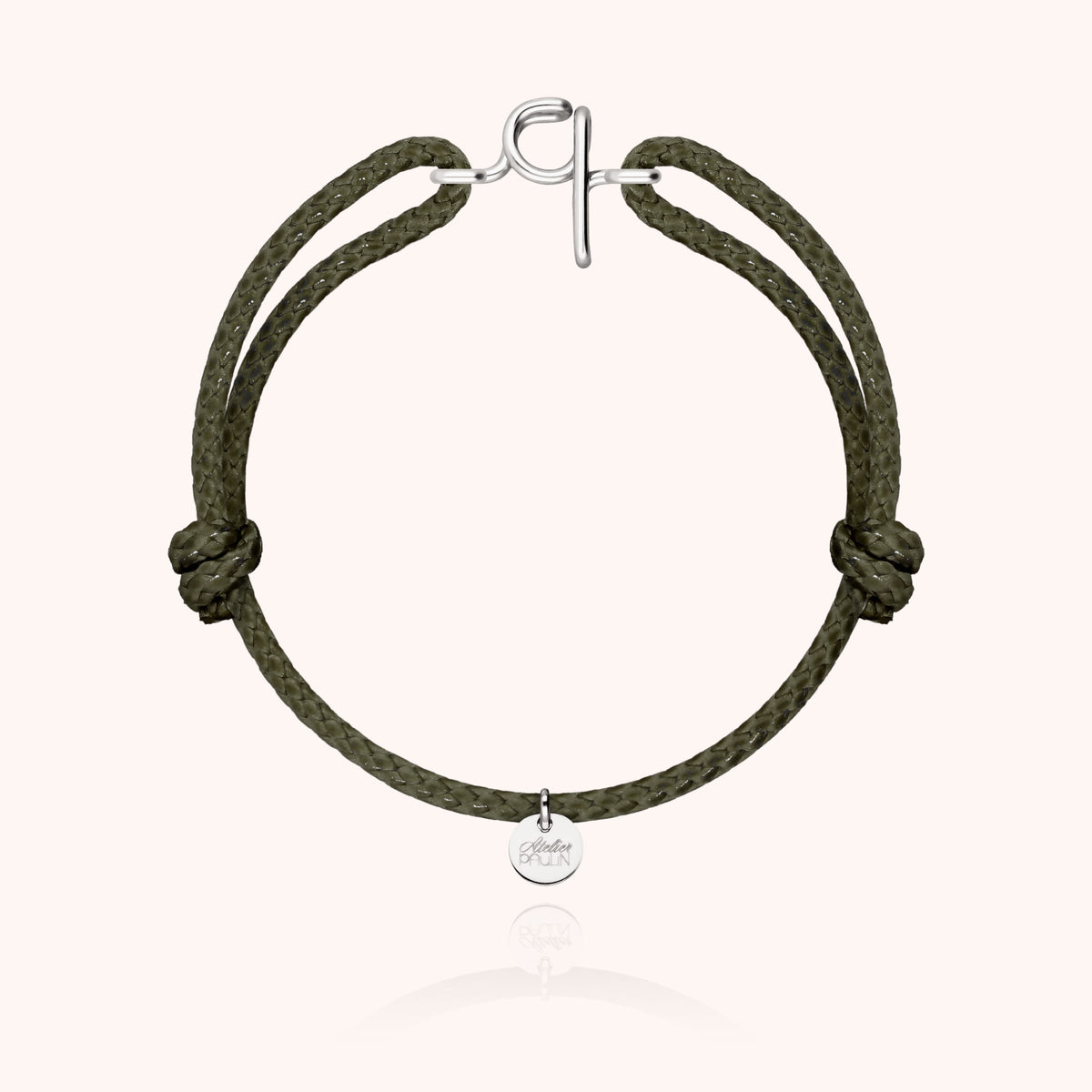 Bracciale Cordino Cerato Iniziale Uomo « Q » in filo d'argento sterling 925, cordino kaki