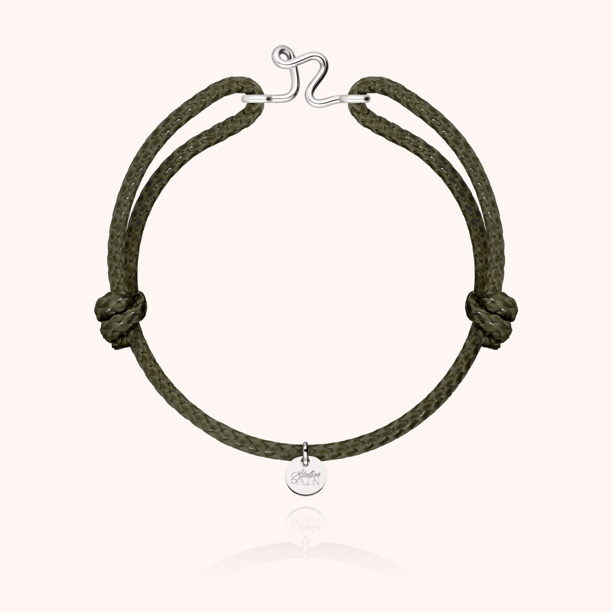 Bracciale Cordino Cerato Iniziale Uomo « R » in filo d'argento sterling 925, cordino kaki