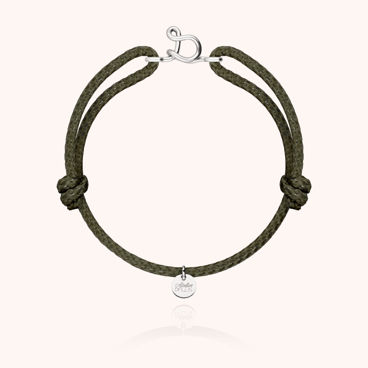 Bracciale Cordino Cerato Iniziale Uomo « S » in filo d'argento sterling 925, cordino kaki