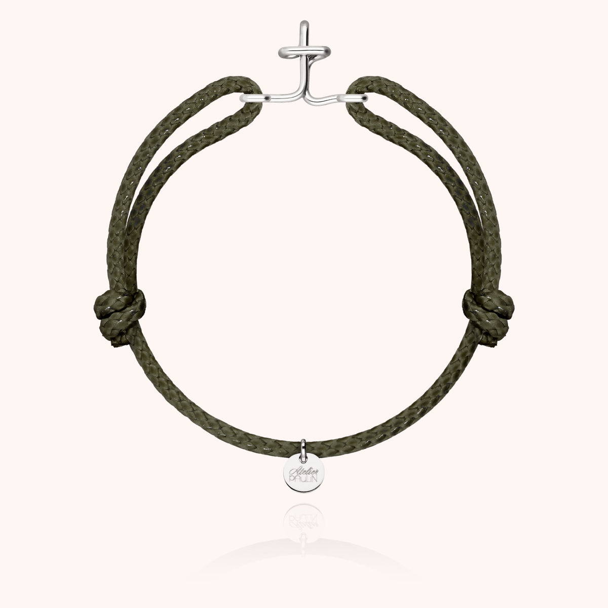Bracciale Cordino Cerato Iniziale Uomo « T » in filo d'argento sterling 925, cordino kaki