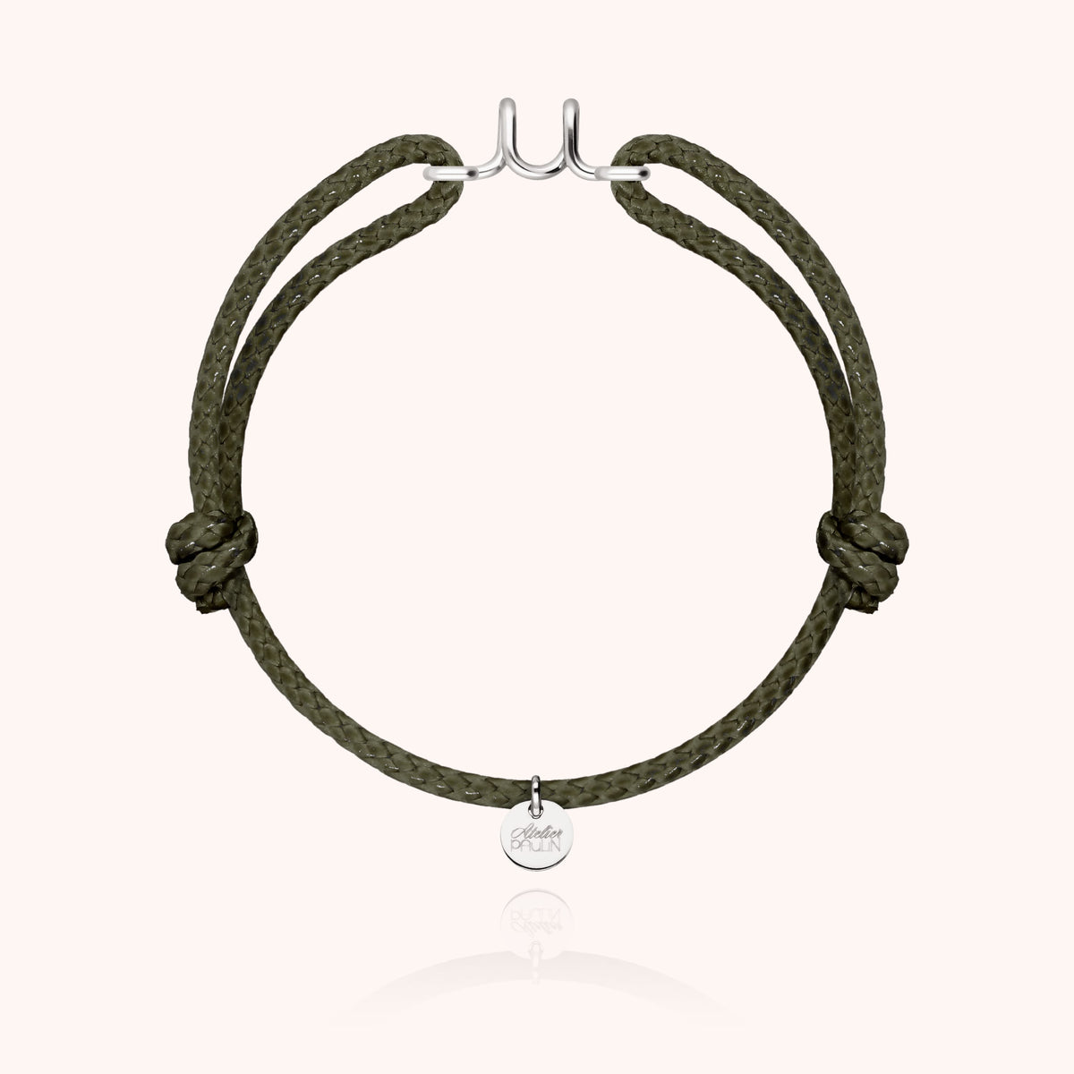 Bracciale Cordino Cerato Iniziale Uomo « U » in filo d'argento sterling 925, cordino kaki