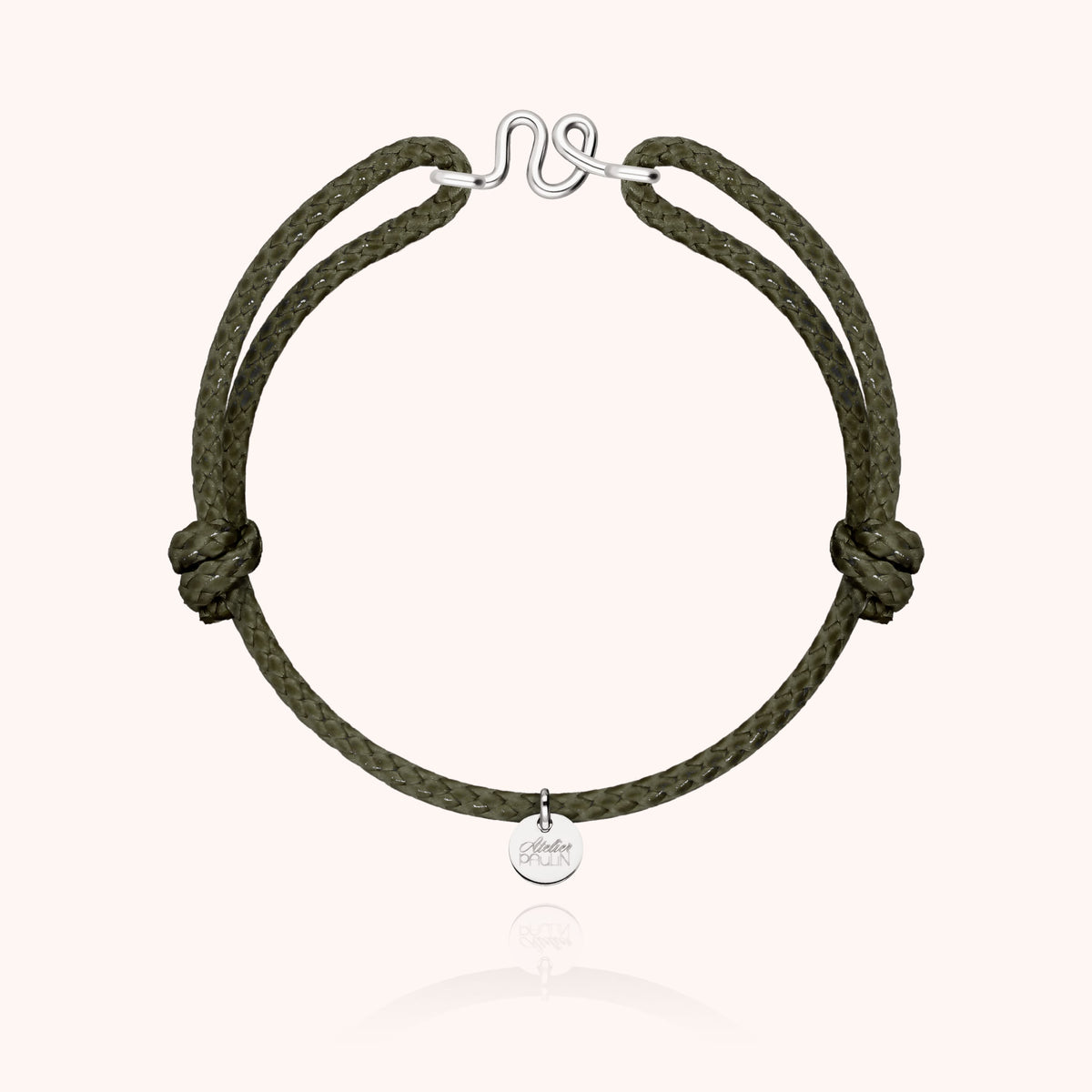 Bracciale Cordino Cerato Iniziale Uomo « V » in filo d'argento sterling 925, cordino kaki