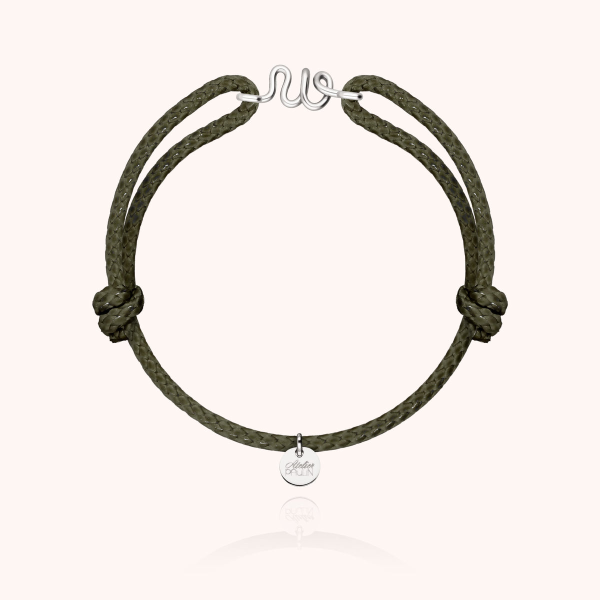 Bracciale Cordino Cerato Iniziale Uomo « W » in filo d'argento sterling 925, cordino kaki