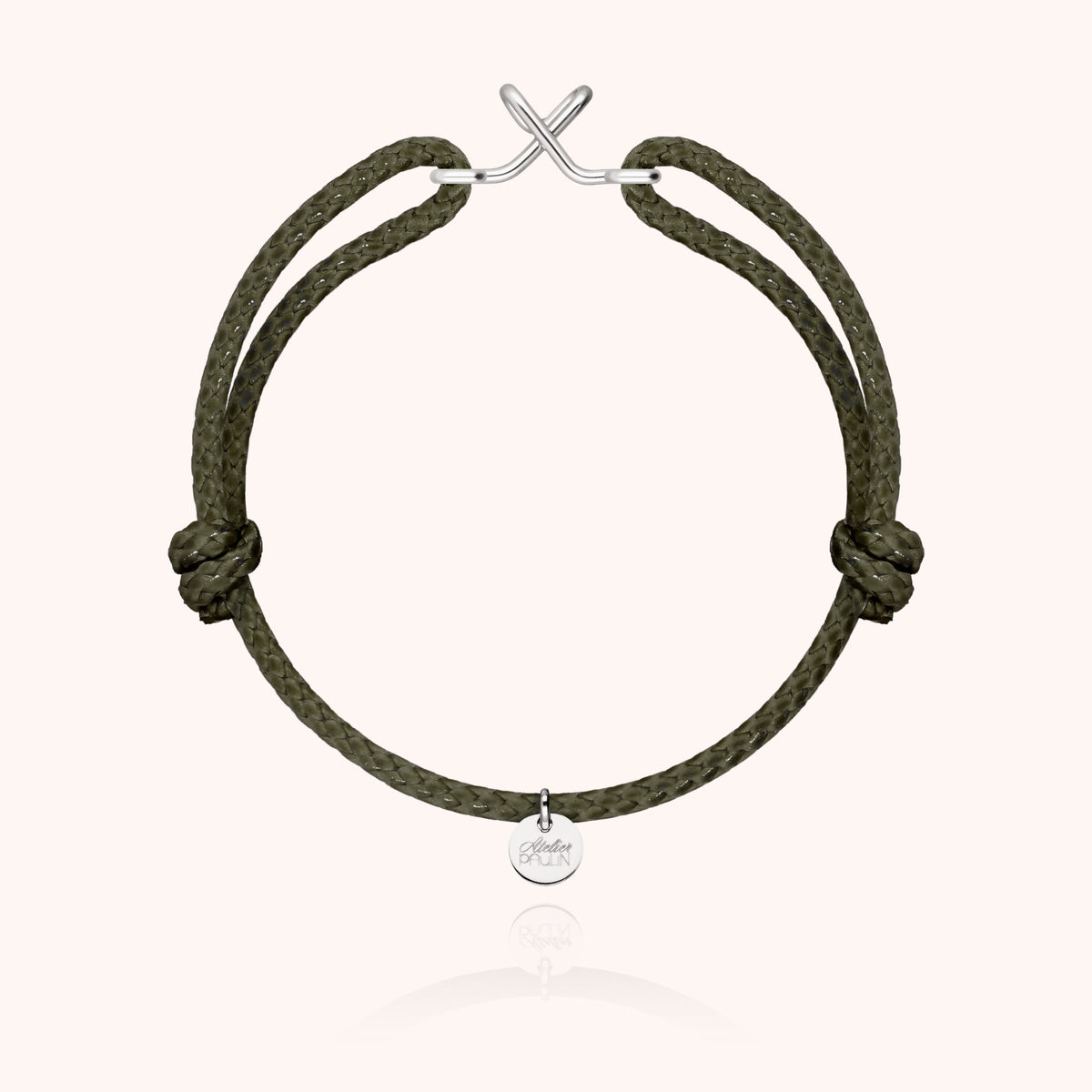 Bracciale Cordino Cerato Iniziale Uomo « X » in filo d'argento sterling 925, cordino kaki