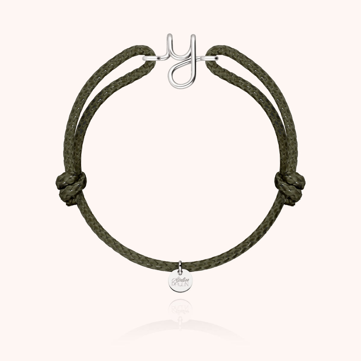 Bracciale Cordino Cerato Iniziale Uomo « Y » in filo d'argento sterling 925, cordino kaki