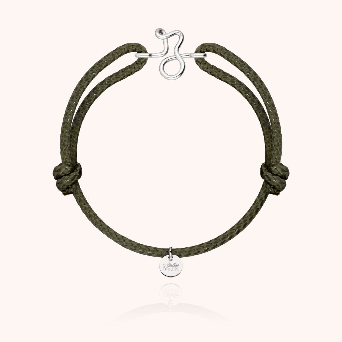 Bracciale Cordino Cerato Iniziale Uomo « Z » in filo d'argento sterling 925, cordino kaki