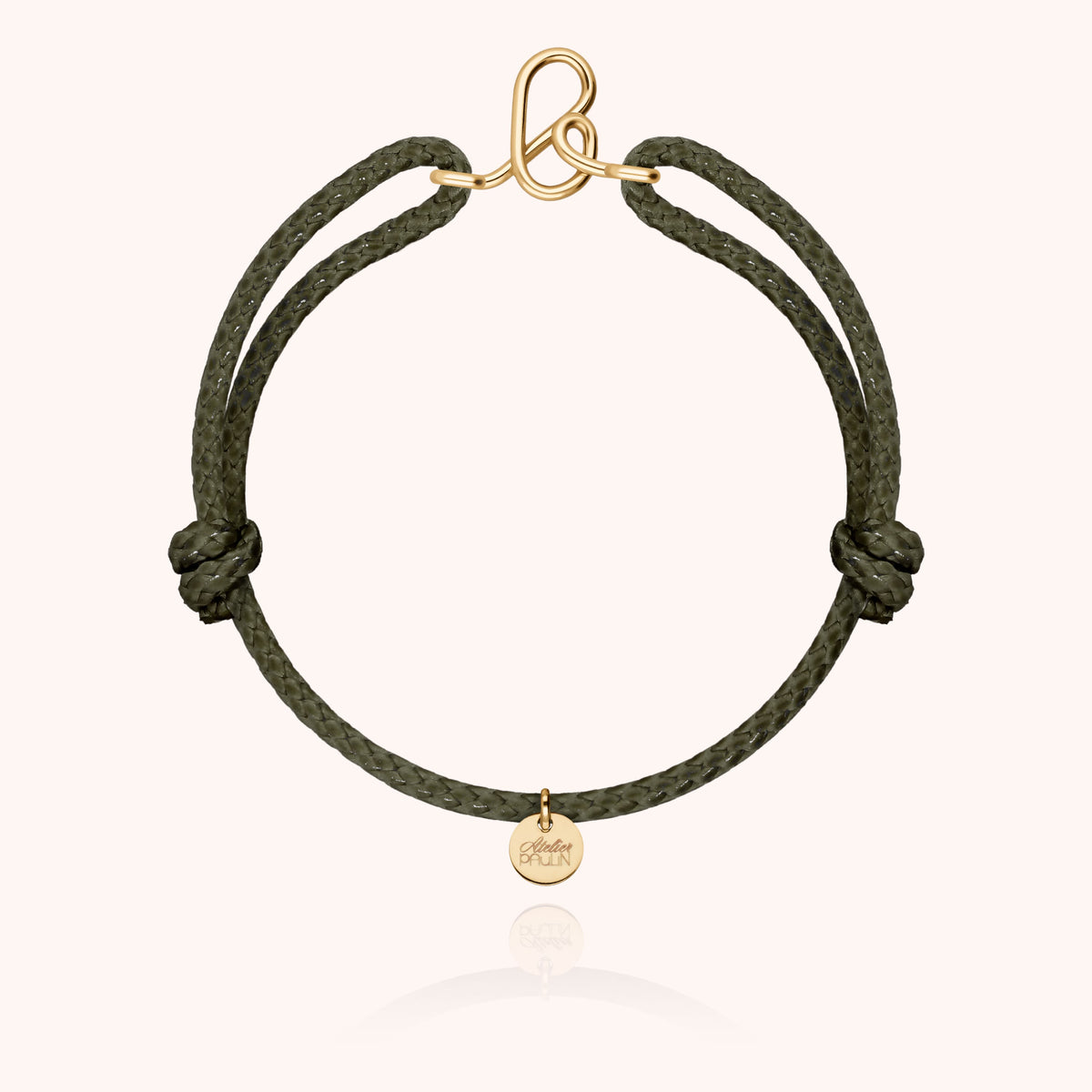 Bracciale Cordino Cerato Iniziale Uomo « B » in filo d'oro giallo laminato 14k, cordino kaki