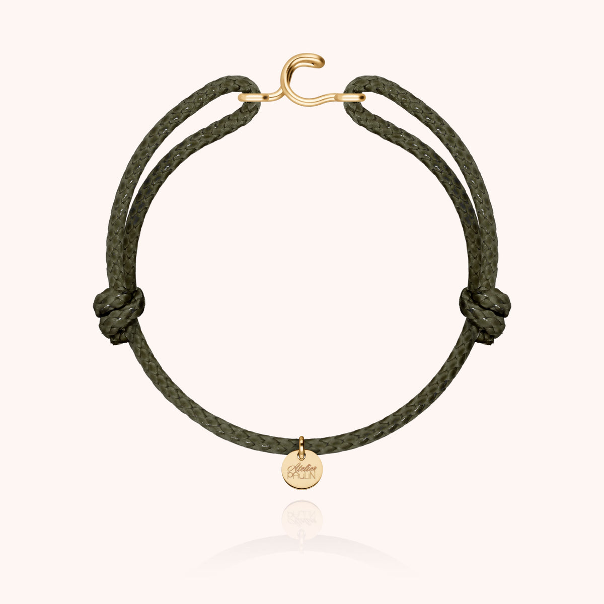 Bracciale Cordino Cerato Iniziale Uomo « C » in filo d'oro giallo laminato 14k, cordino kaki