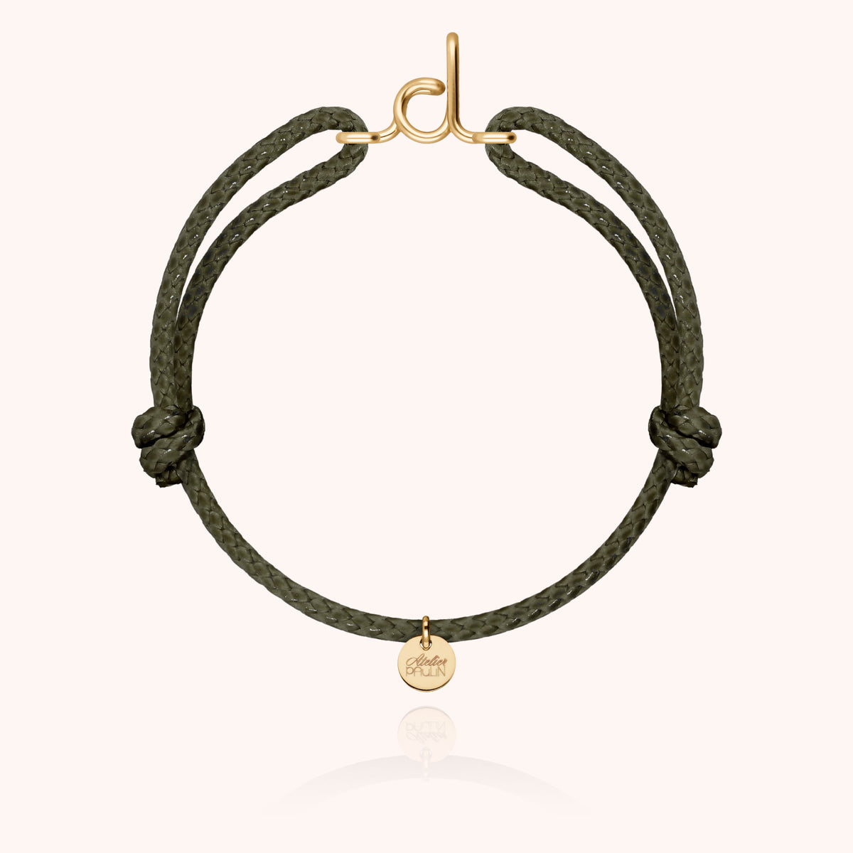 Bracciale Cordino Cerato Iniziale Uomo « D » in filo d'oro giallo laminato 14k, cordino kaki