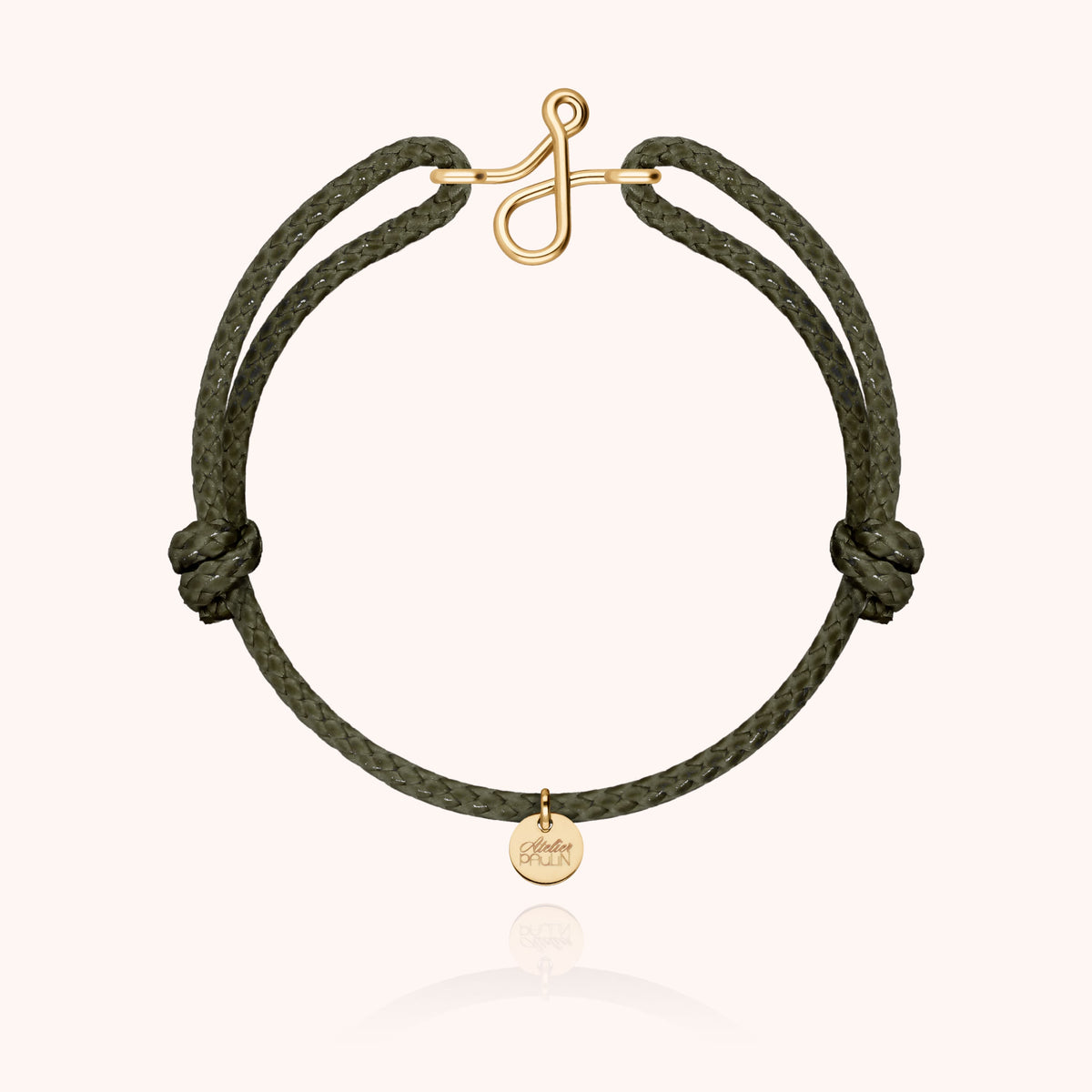 Bracciale Cordino Cerato Iniziale Uomo « J » in filo d'oro giallo laminato 14k, cordino kaki
