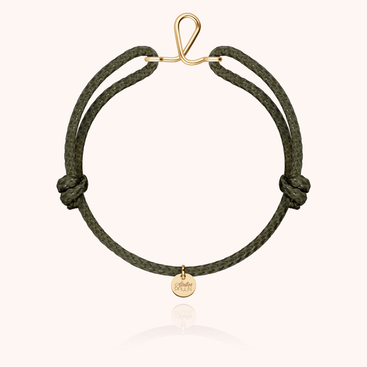 Bracciale Cordino Cerato Iniziale Uomo « L » in filo d'oro giallo laminato 14k, cordino kaki