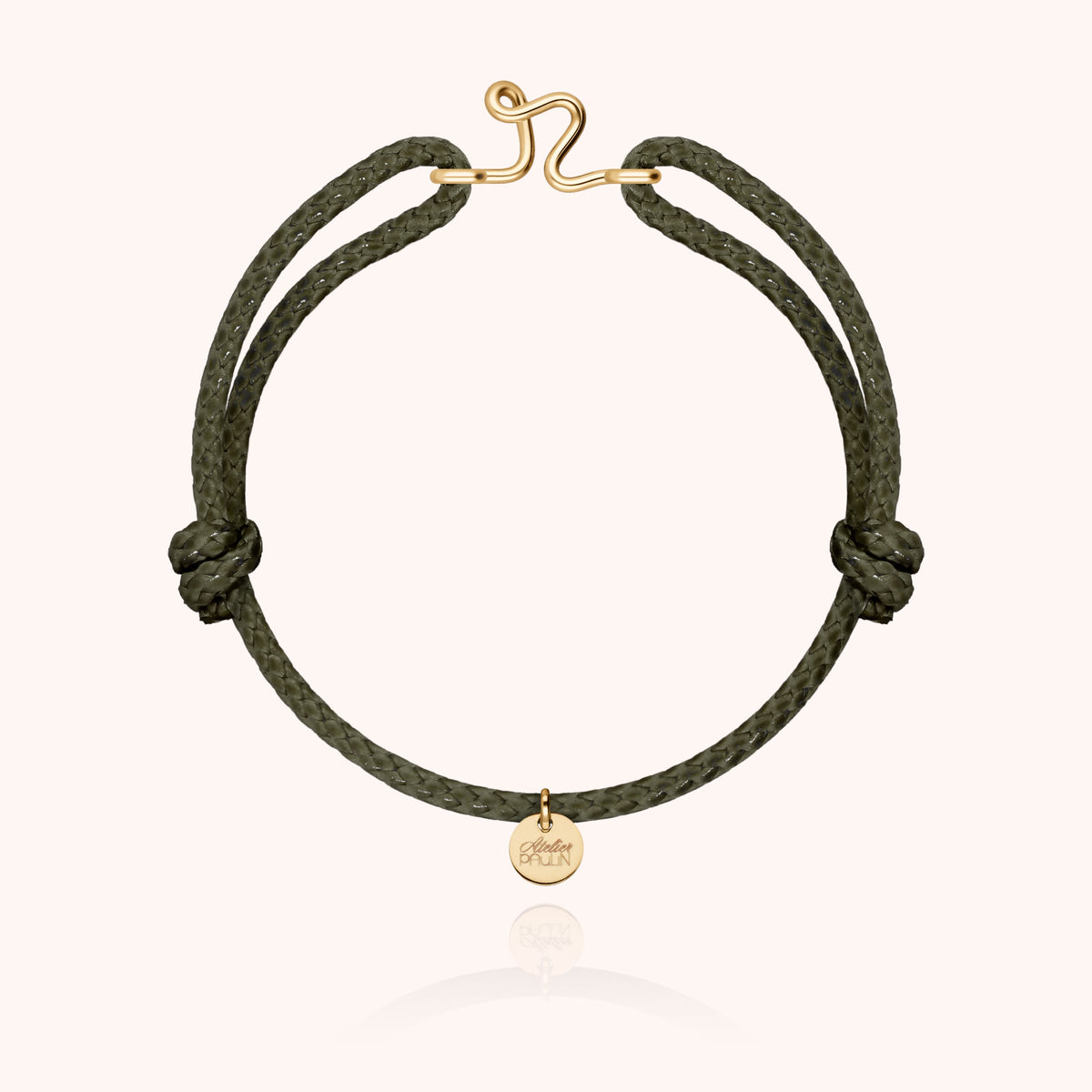 Bracciale Cordino Cerato Iniziale Uomo « R » in filo d'oro giallo laminato 14k, cordino kaki