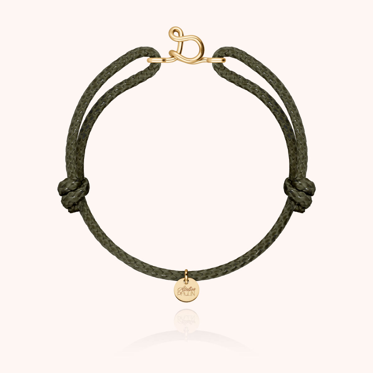 Bracciale Cordino Cerato Iniziale Uomo « S » in filo d'oro giallo laminato 14k, cordino kaki