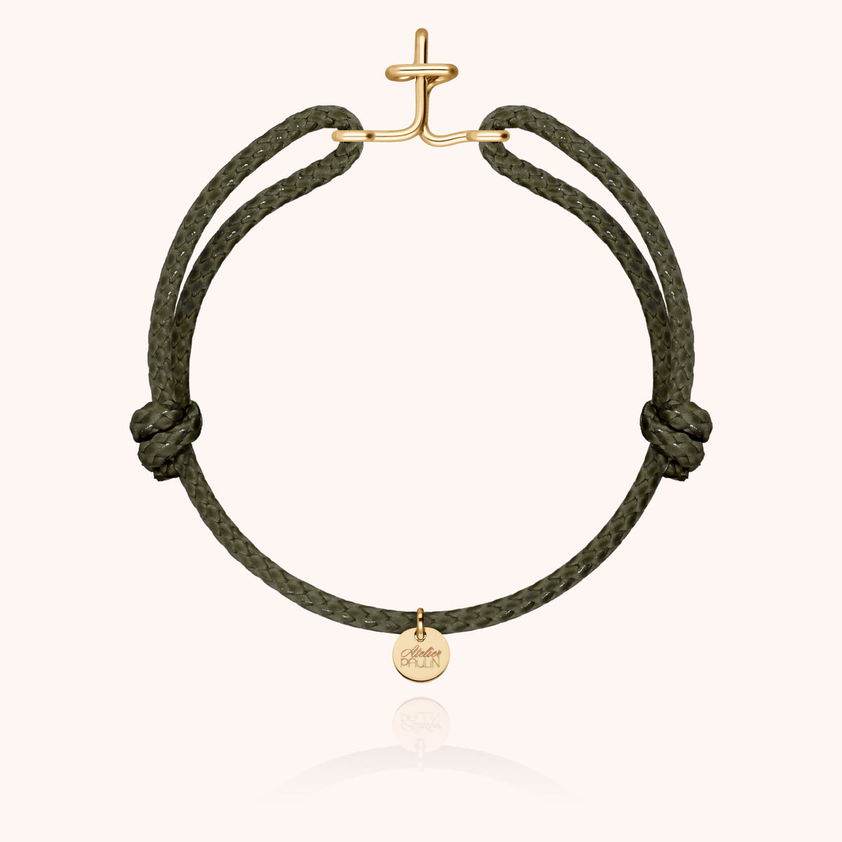 Bracciale Cordino Cerato Iniziale Uomo « T » in filo d'oro giallo laminato 14k, cordino kaki