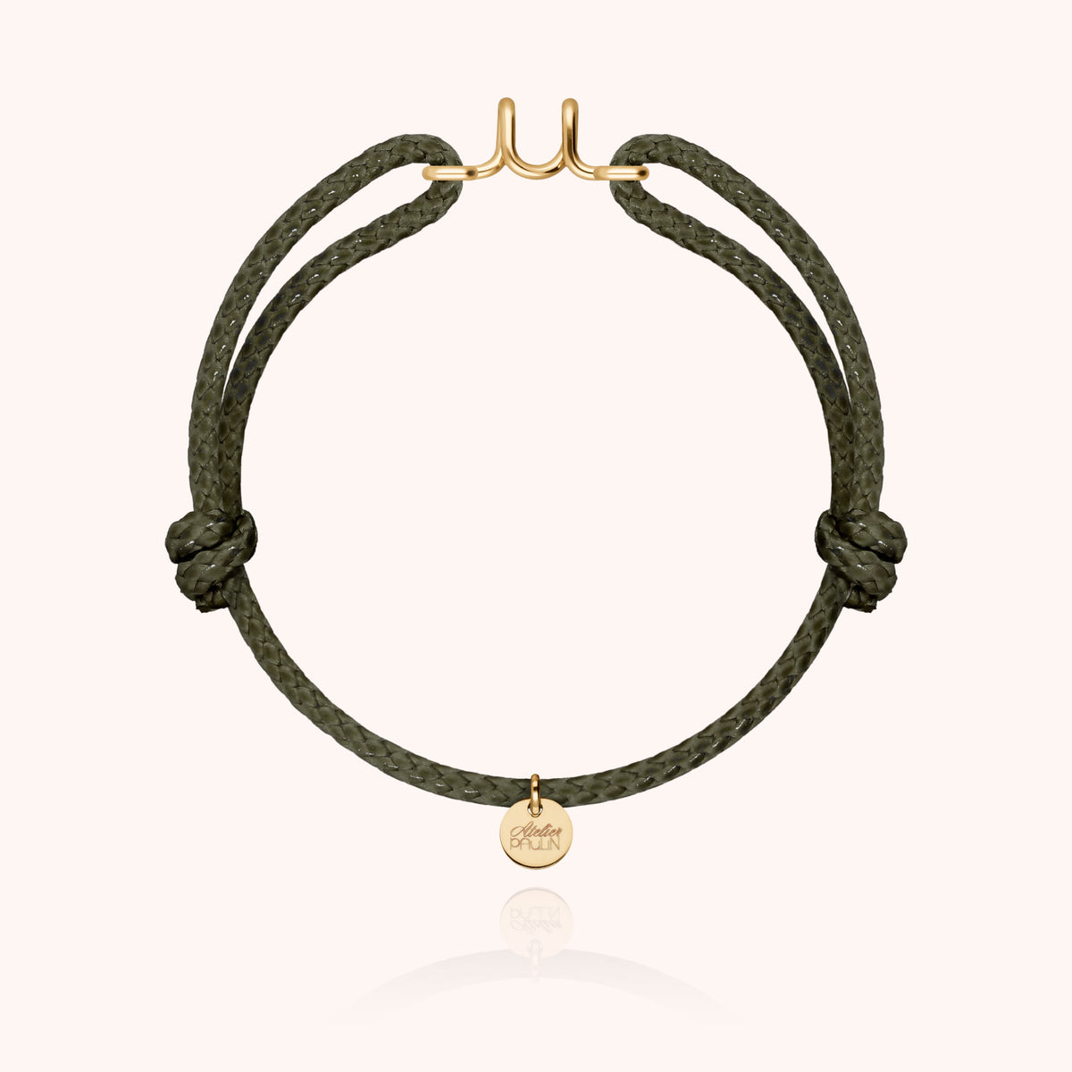Bracciale Cordino Cerato Iniziale Uomo « U » in filo d'oro giallo laminato 14k, cordino kaki