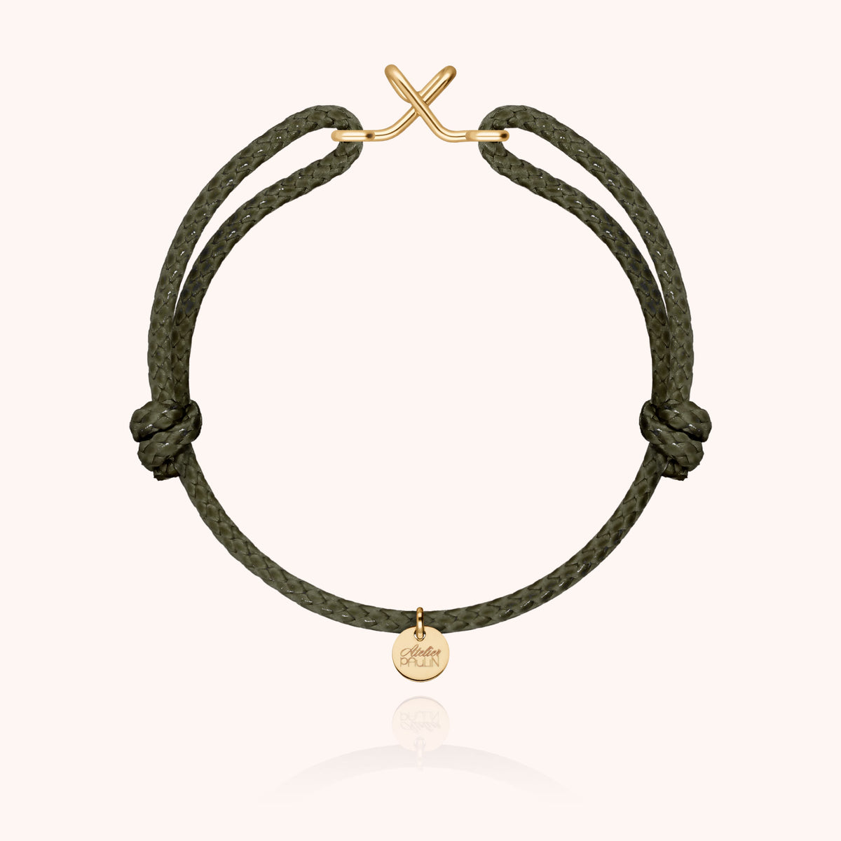 Bracciale Cordino Cerato Iniziale Uomo « X » in filo d'oro giallo laminato 14k, cordino kaki