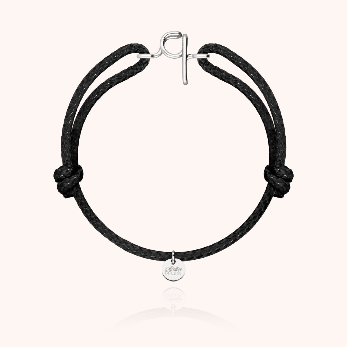 Herren-Wachskordelarmband Initiale „Q" aus 925 Sterlingsilber, schwarze Kordel