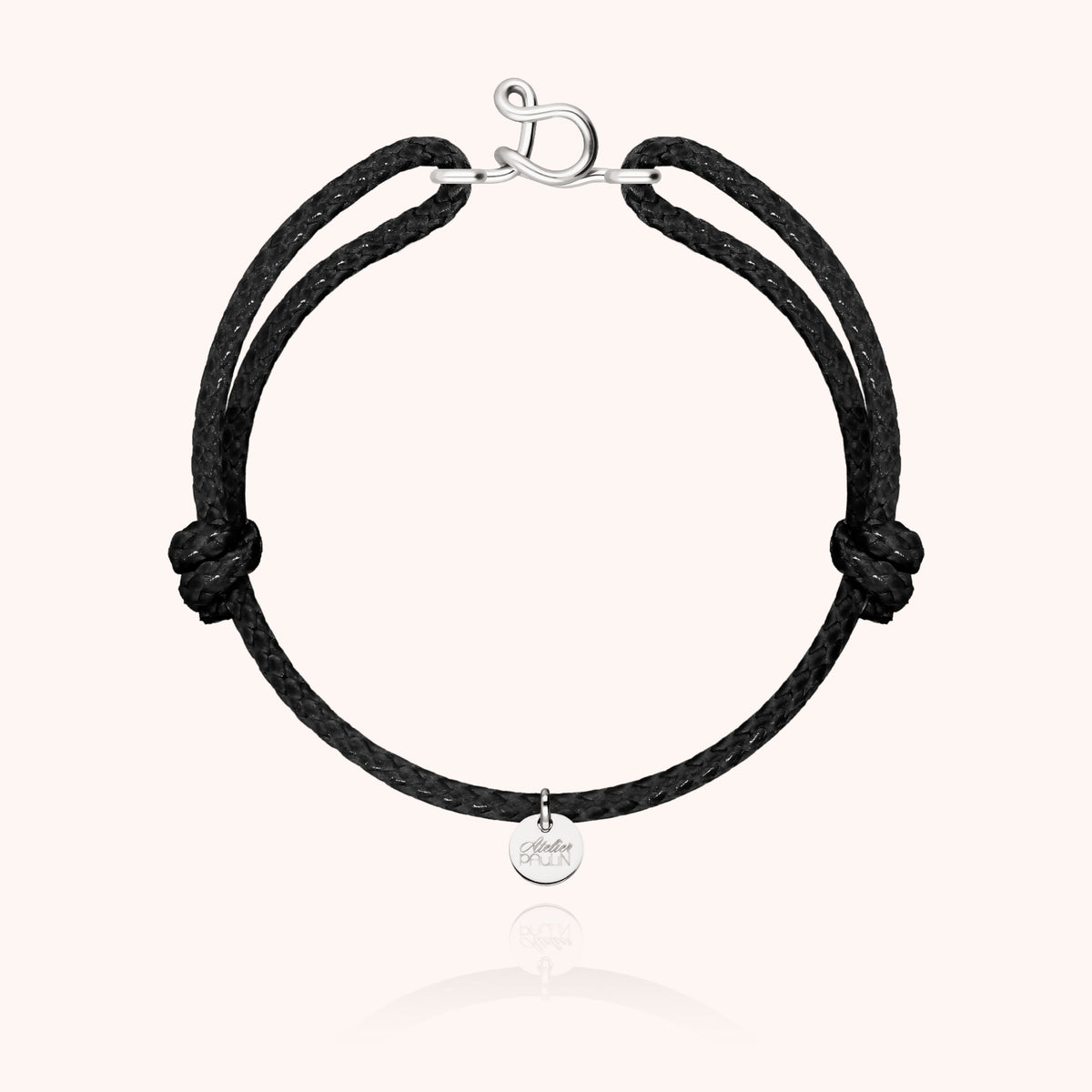 Armband Wachskordel Initiale für Herren „S" aus 925 Sterlingsilber, schwarze Kordel