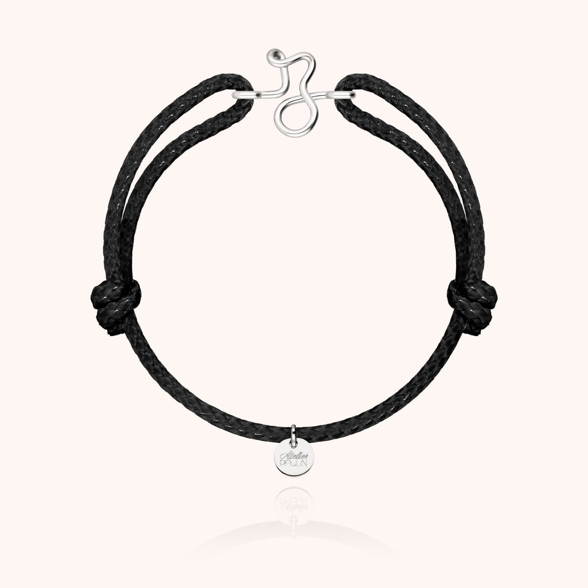 Armband Wachskordel Initiale für Herren „Z" aus 925 Sterlingsilber, schwarze Kordel