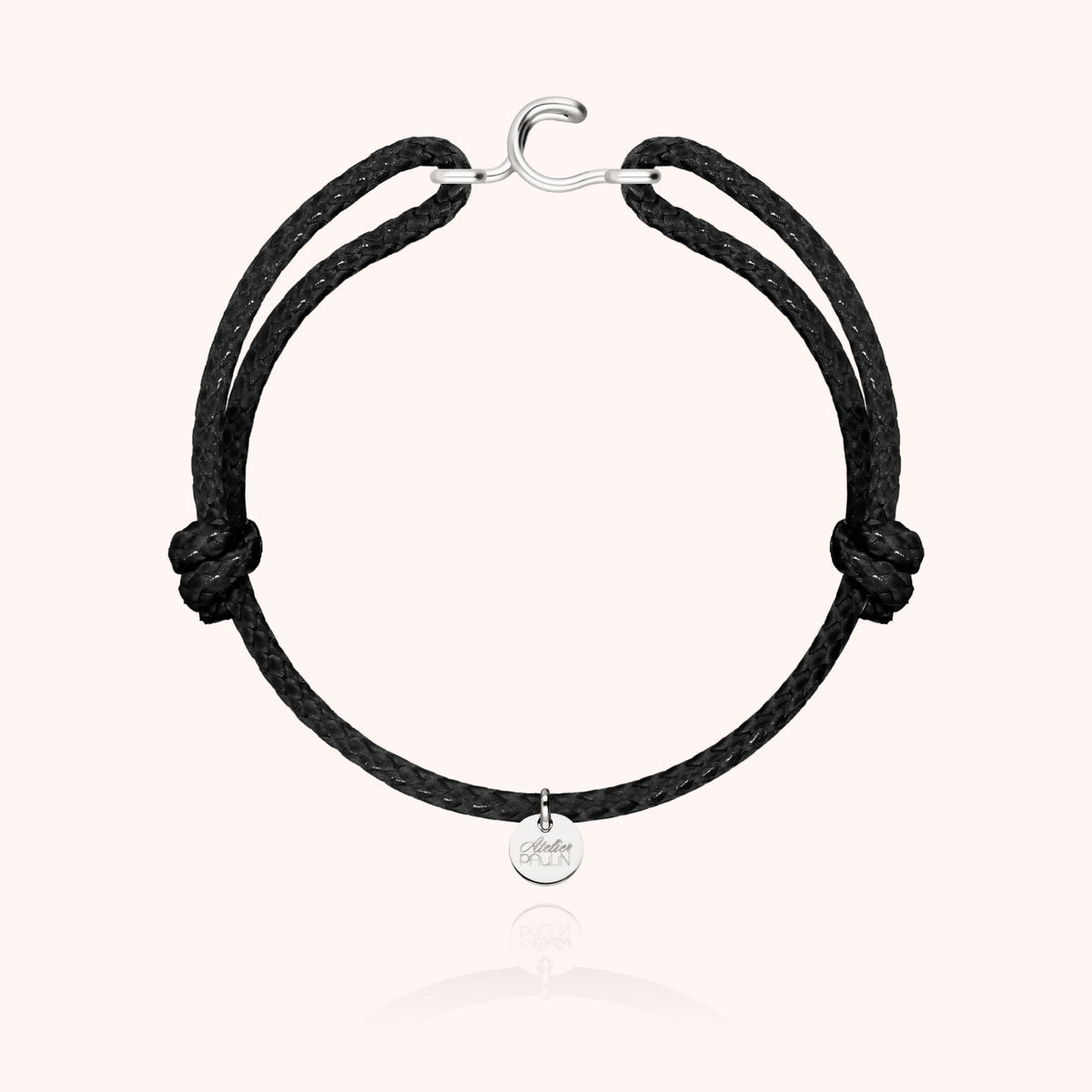 Armband Wachskordel Initiale für Herren „C" aus 925 Sterlingsilber, schwarze Kordel