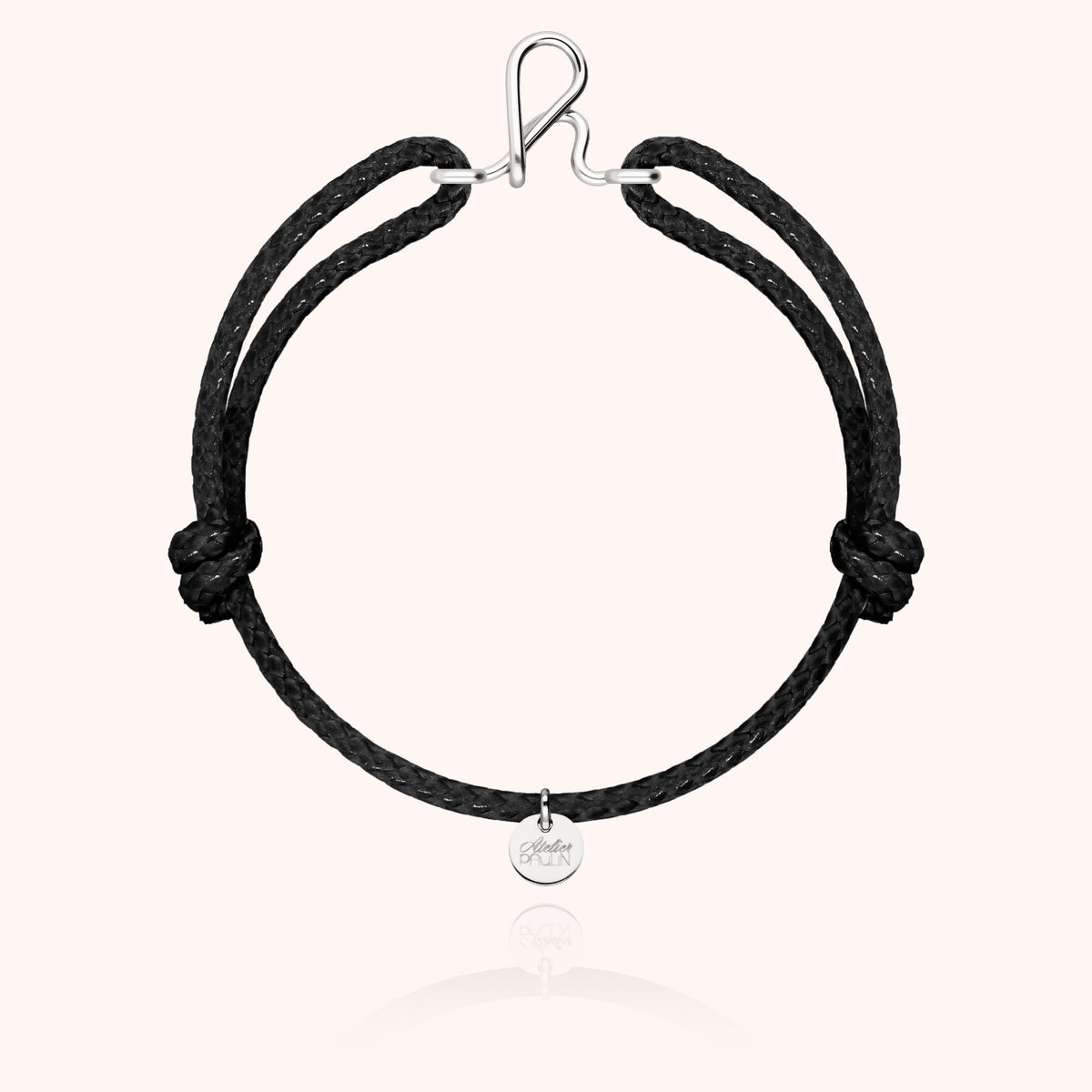Armband Wachskordel Initiale für Herren „H" aus 925 Sterlingsilber, schwarze Kordel