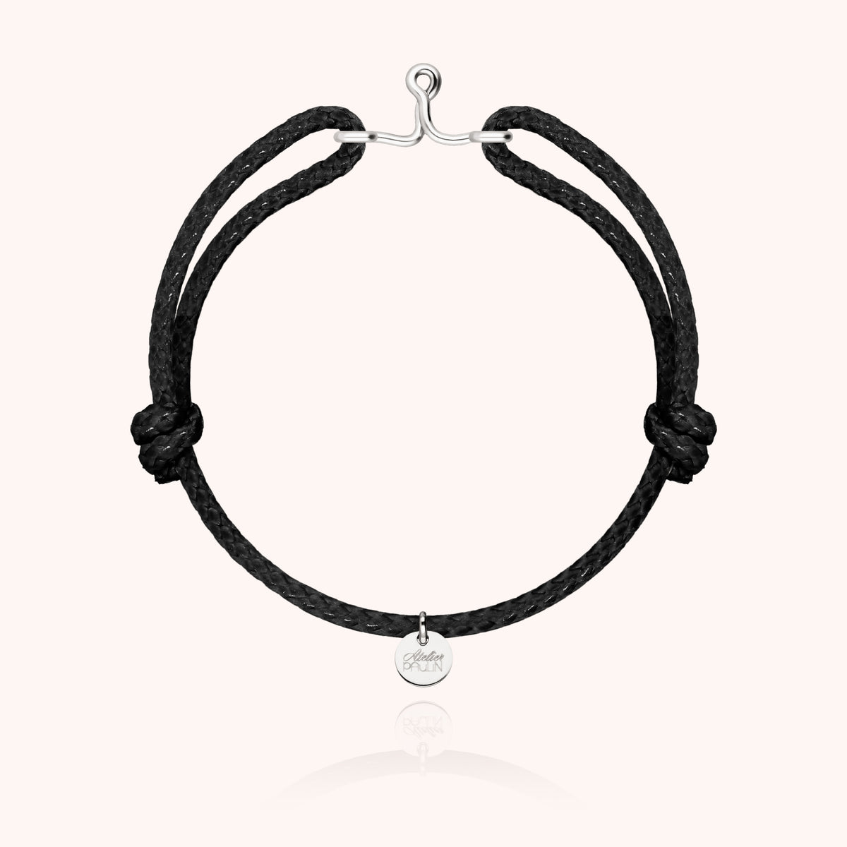Armband Wachskordel Initiale für Herren „I" aus 925 Sterlingsilber, schwarze Kordel
